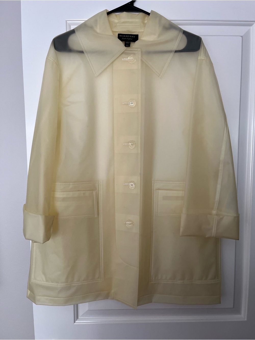 Authentic Burberry Cream See-Through Sheer Hooded Raincoat Size 4